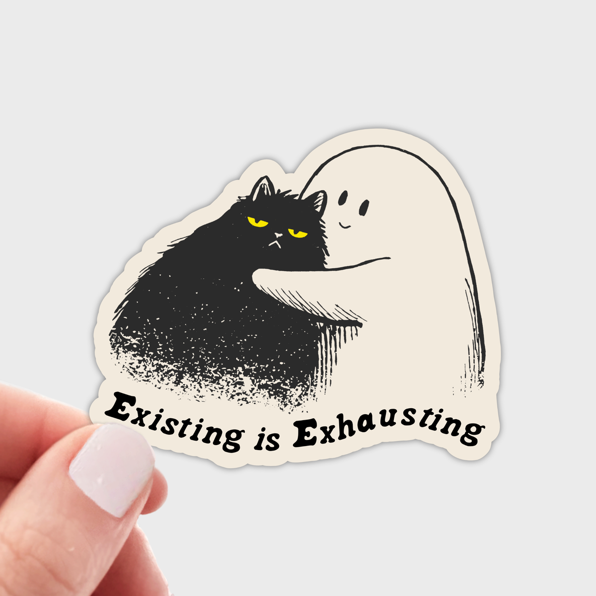 Existing is Exhausting Sticker - fall, halloween, cat, ghost