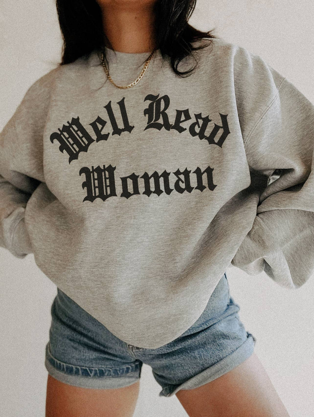 Well Read Woman Bookish Book Graphic Sweatshirt - Ash: L