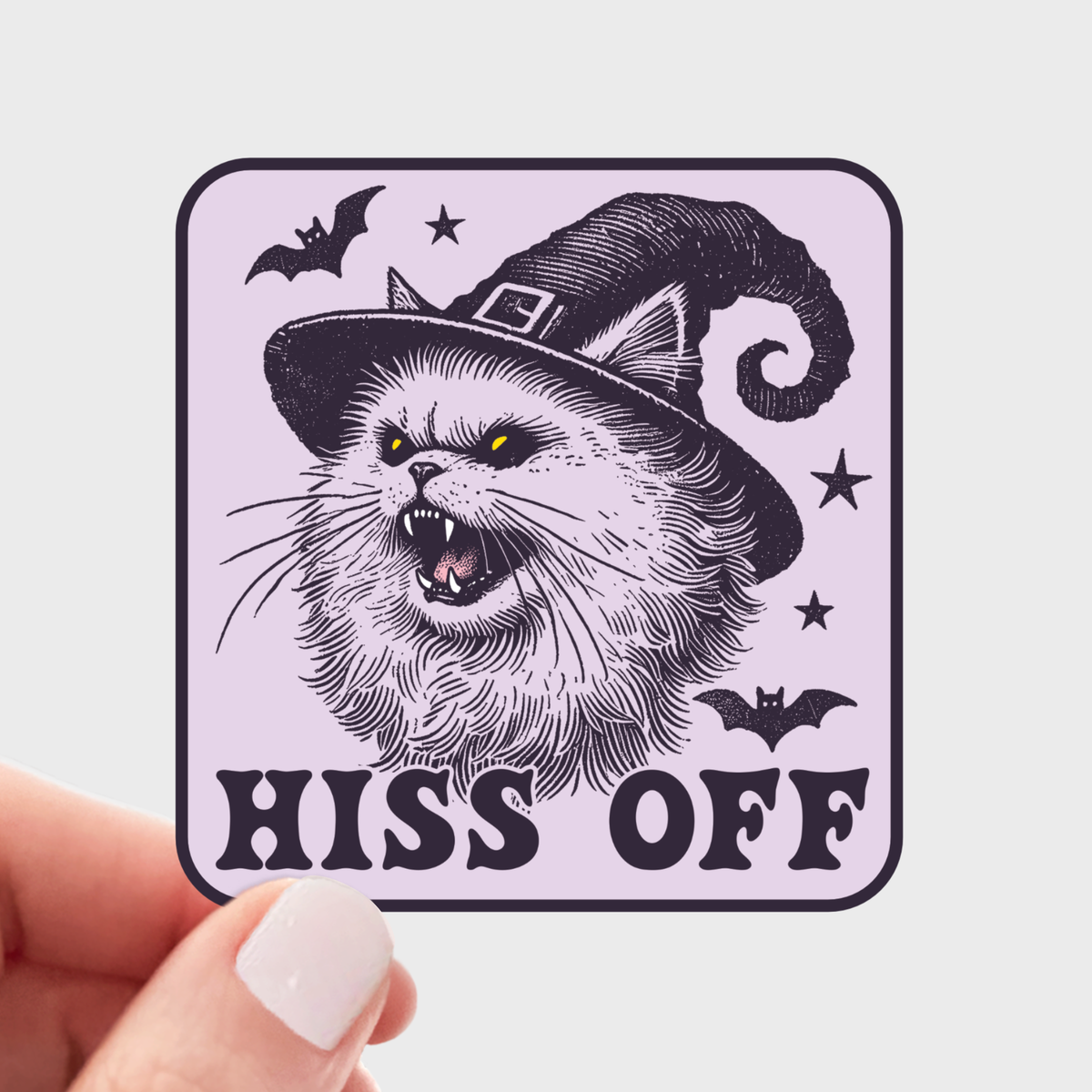 Hiss Off Sticker - cat, witch, halloween, spooky, bats, fall