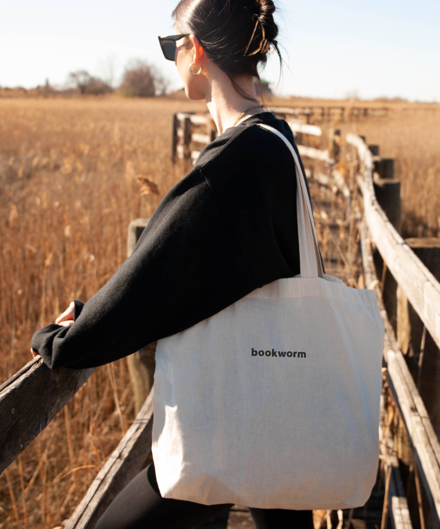 Minimalist Bookworm Embroidered Tote Bag Heavy Cotton Canvas