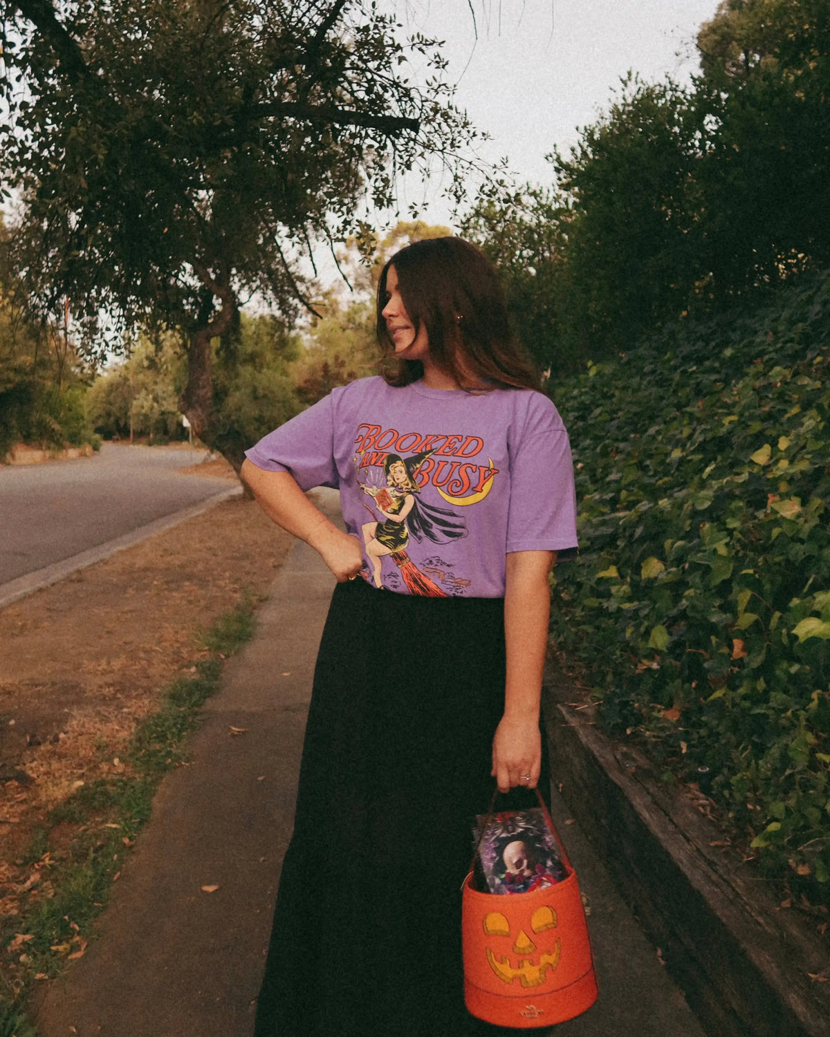 Booked and Busy Halloween Witch Tshirt: Mystic Purple / M