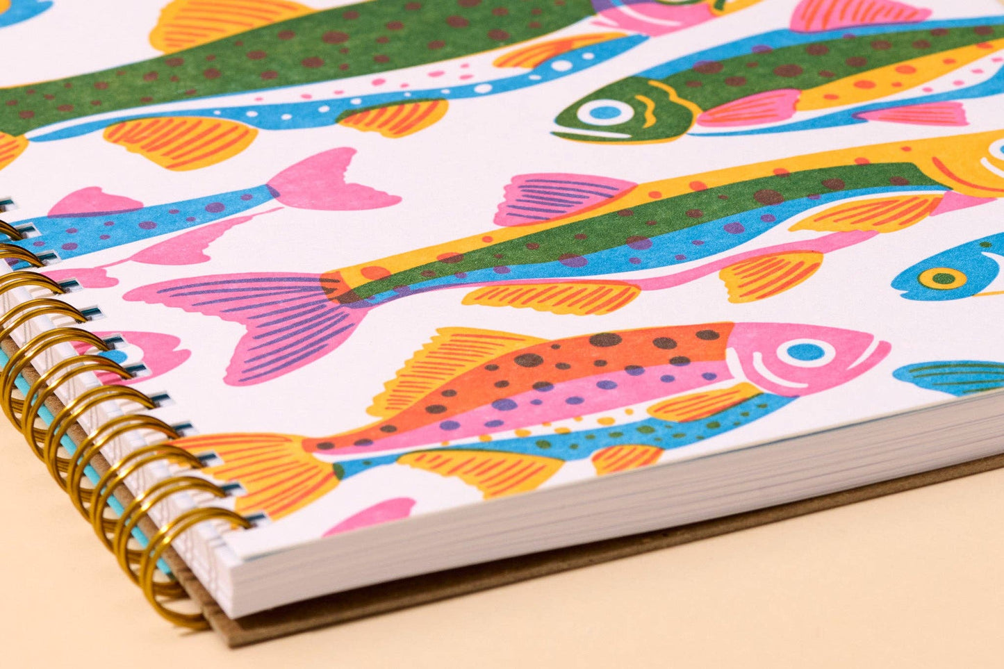 Letterpress A5 Spiral Notebook—Rainbow Trout (Colorful Fish)