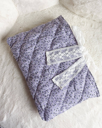 Lavender Quilted Book Sleeve with Lace Ribbon | Bible, Hardcover & Laptop Sleeve