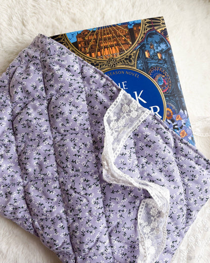 Lavender Quilted Book Sleeve with Lace Ribbon | Bible, Hardcover & Laptop Sleeve