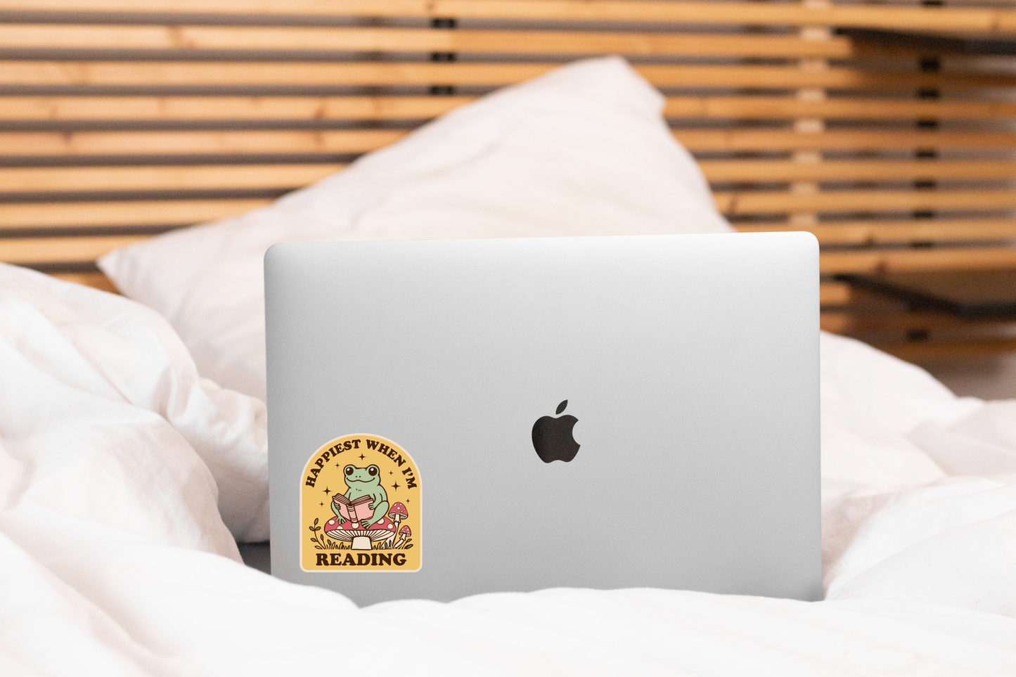 Happiest When I'm Reading Sticker - library, books, frog