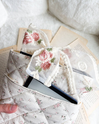 Floral Cotton Book Sleeve with Lace Ribbon Bow Knot