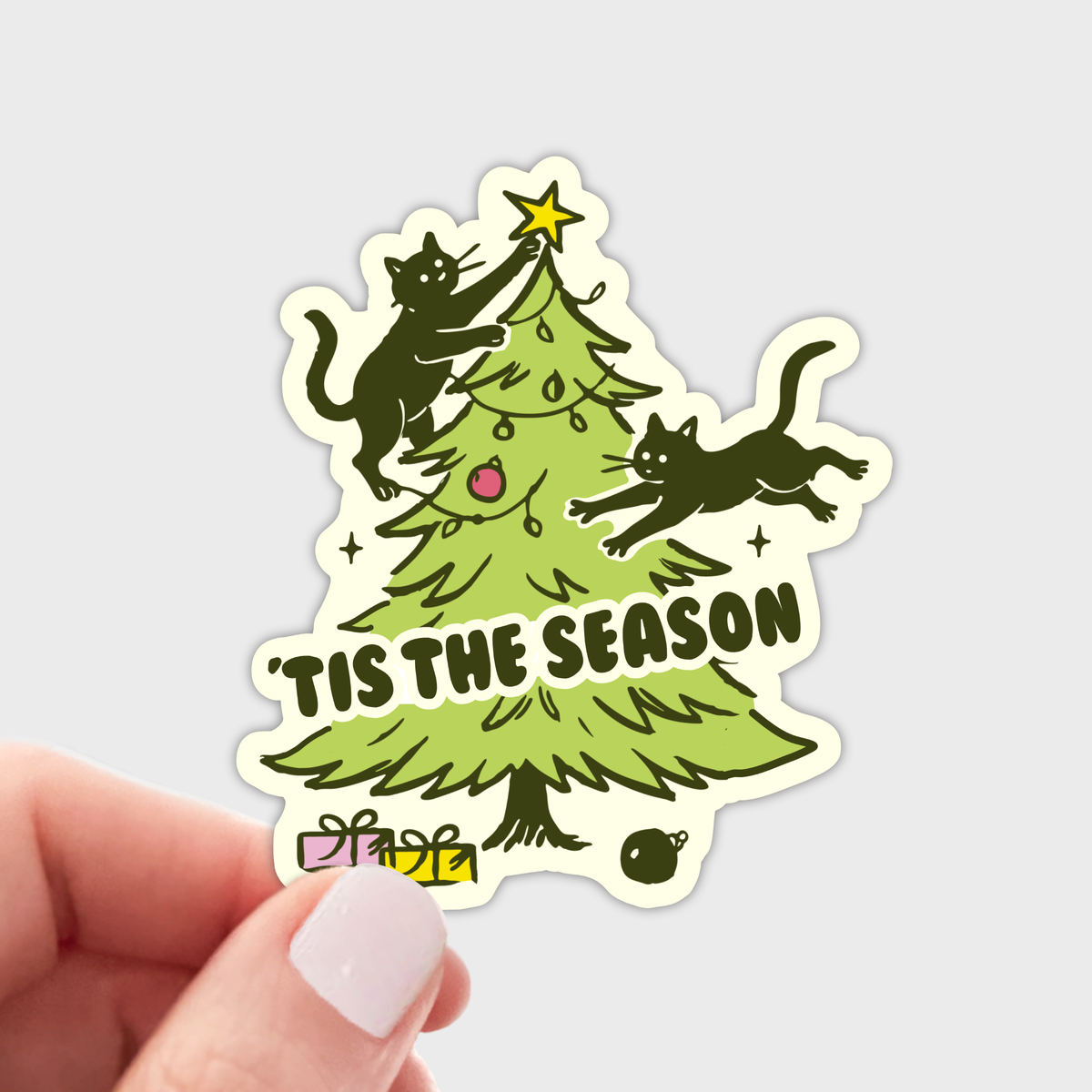 Tis the Season Sticker - Christmas tree, holiday, cats, cute