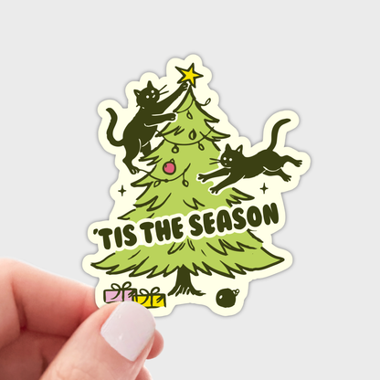 Tis the Season Sticker - Christmas tree, holiday, cats, cute
