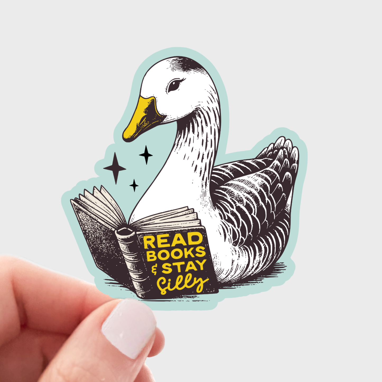 Read Books & Stay Silly Sticker - bookstore, shop, goose