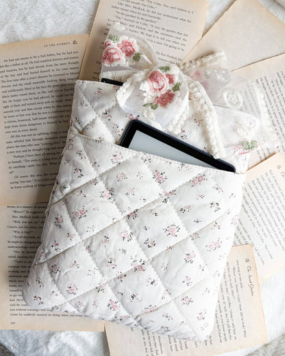 Floral Cotton Book Sleeve with Lace Ribbon Bow Knot