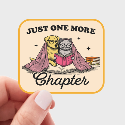 Just One More Chapter Sticker - books, bookshop, dog, cat
