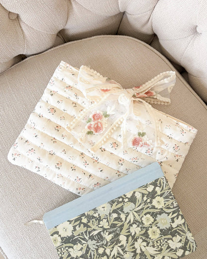 Large Pink Floral Book Sleeve with Lace Ribbon | Bible, Hardcover & Laptop Sleeve