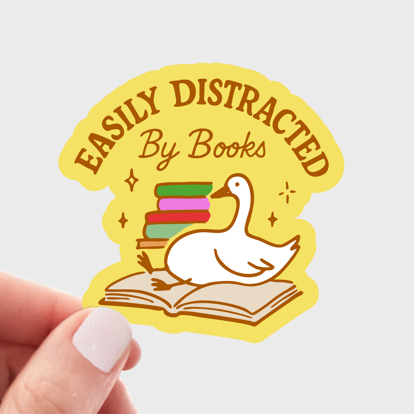 Easily Distracted by Books Sticker - bookstore, shop, goose