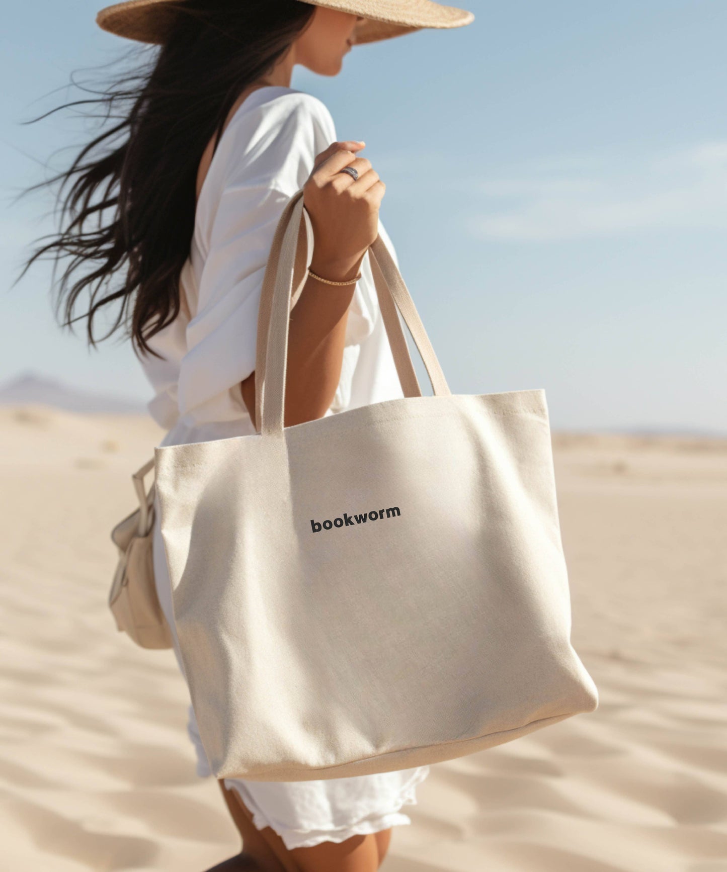 Minimalist Bookworm Embroidered Tote Bag Heavy Cotton Canvas
